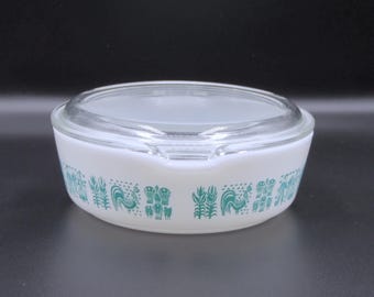 Vintage Kitchenware Casserole, 1 Pint, Pyrex, Butterprint, Turquoise on White, 1957-1968