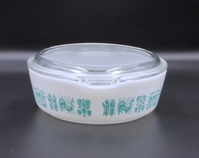 Vintage Kitchenware Casserole, 1 Pint, Pyrex, Butterprint, Turquoise on White, 1957-1968