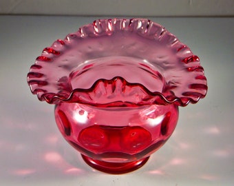 Vintage Glass Vase Fenton Art Glass Company, Dot Optic, Cranberry, 1955 - 1967