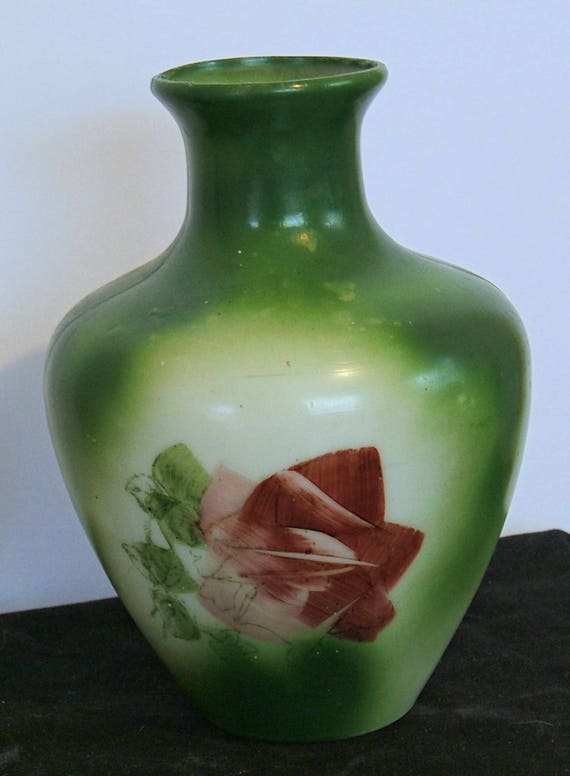 Milk Glass Fired On Painted Vase Fostoria Glass Company Etsy