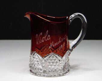 Early American Pressed Glass Creamer; Souvenir: Jefferson Glass Company; Button Arches (AKA) c 1908