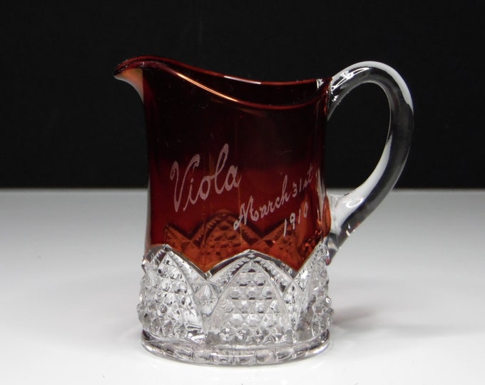 Early American Pressed Glass Creamer; Souvenir: Jefferson Glass Company; Button Arches (AKA) c 1908