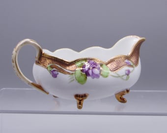 Porcelain Sauce Boat, Noritake China, Nippon, Hand Painted Purple Flowers, 1911 - 1921