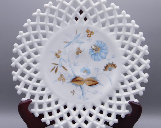 Vintage Milk Glass Sandwich Plate, Westmoreland Glass Company, Lattice Edge, 1950 - 1968.