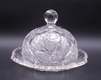Early American Pressed Glass Butter Dish, Cambridge Glass Company. #2699; Buzz Saw (OMN), intr 1909