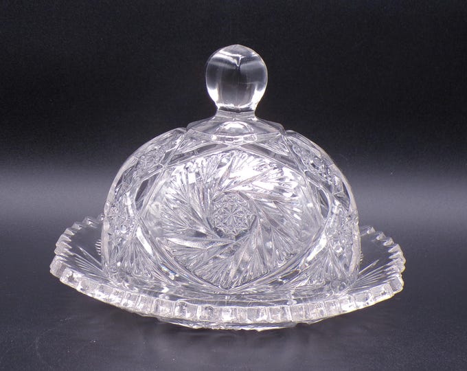 Early American Pressed Glass Butter Dish, Cambridge Glass Company. #2699; Buzz Saw (OMN), intr 1909