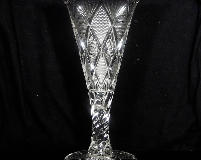 Early American Pressed Glass Trumpet Vase; George Duncans Sons & Co; GDS #24 (OMN) a/k/a Paneled Diamond Block; Quartered Block With Diamond