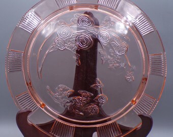 Depression Glass Footed Cake Plate, Federal Glass Company, Sharon (aka Cabbage Rose), 1935 - 1939
