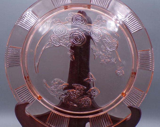 Depression Glass Footed Cake Plate, Federal Glass Company, Sharon (aka Cabbage Rose), 1935 - 1939