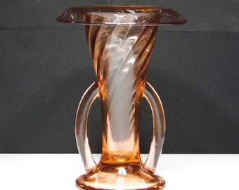 Imperial Glass Pink Vase: Twisted Optic Floral Trumpet Vase, 1927-1930