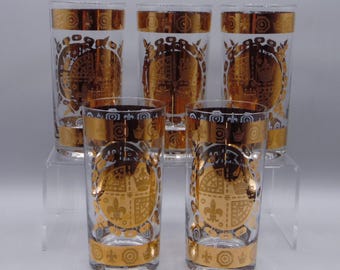 Vintage/MCM Highball Glass, Vito Bari, Gold Crest, 22k Gold, 1960s