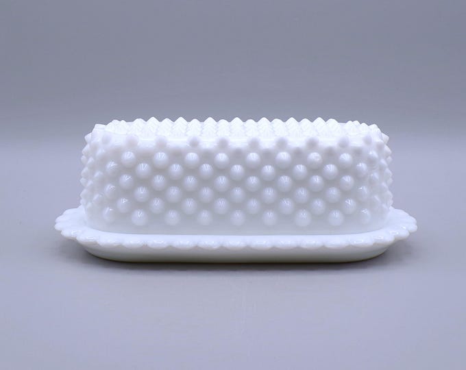 Vintage Fenton Milk Glass Butter Dish: Hobnail Pattern, 1948-1970