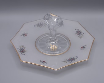 Elegant Era Glass Center Handled Server, Co-Operative Flint Glass Company, Octagon, c 1920s
