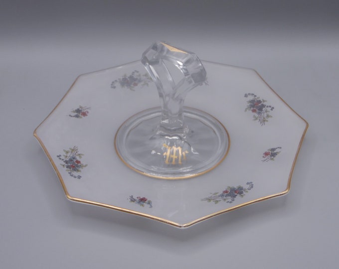 Elegant Era Glass Center Handled Server, Co-Operative Flint Glass Company, Octagon, c 1920s