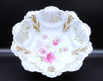 Vintage Porcelain Bowl, R S Prussia, Mold 101, Pink Poppy, Satin finish, 1890-1914