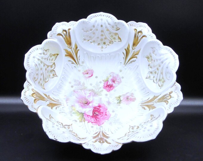 Vintage Porcelain Bowl, R S Prussia, Mold 101, Pink Poppy, Satin finish, 1890-1914