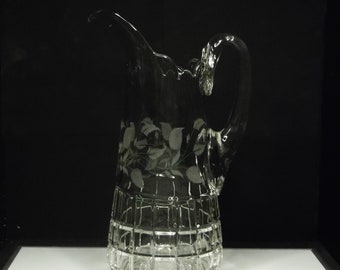 Early American Pressed Glass Lemonade Pitcher, Riverside Glass Works, Riverside #300; Block Diamond (OMN) AKA Pulaski Cube c 1888