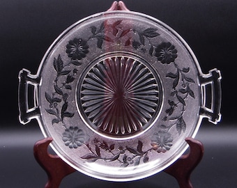 Early American Pressed Glass Handled Plate Co-Operative Flint Glass Co Co-op No 100 (OMN) a/k/a Dahlia ca 1884- 1885