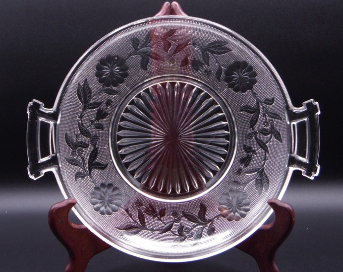 Early American Pressed Glass Handled Plate Co-Operative Flint Glass Co Co-op No 100 (OMN) a/k/a Dahlia ca 1884- 1885