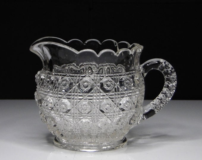 Early American Pressed Glass Creamer, Westmoreland Specialty Company, Westmoreland #909 (OMN) aka Lacy Daisy 1910 - 1915