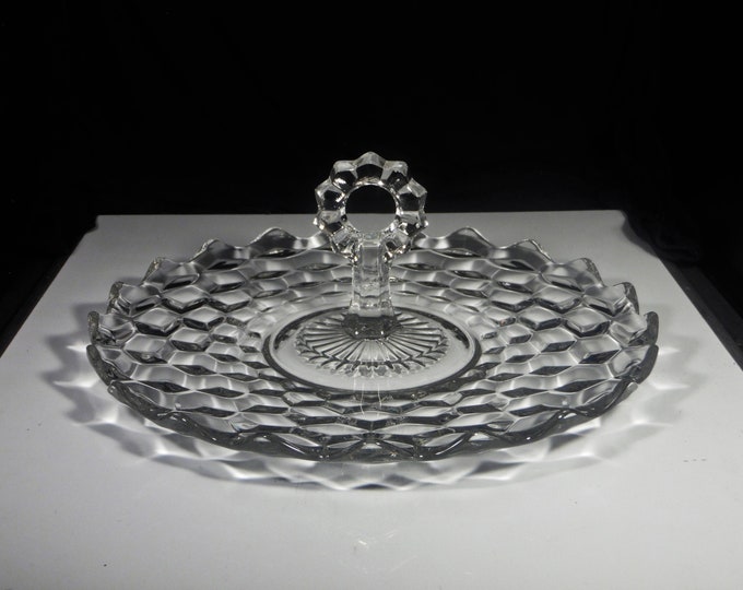 Elegant Era Glass Handled Sandwich Server, Fostoria Glass Company, Fostoria #2056; American (OMN) after 1940