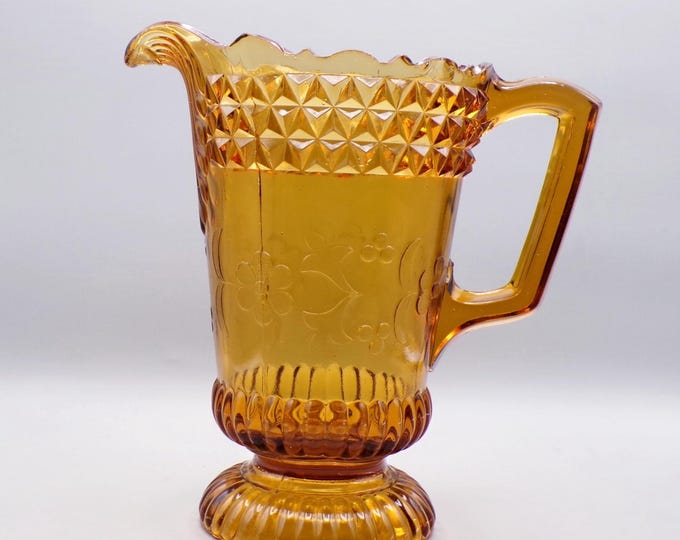 Early American Pressed Glass Water Pitcher, Adams and Company, Adams #140 (OMN) aka Wild Flower, Amber, mid 1880s
