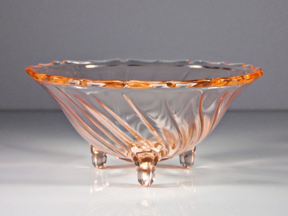 Depression Glass Candy Bowl, Jeannette Glass Company, Swirl, Pink