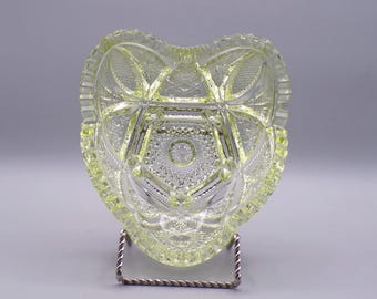Vintage Imperial Glass Heart Nappy: Yellow Glass Candy Dish, c1950s