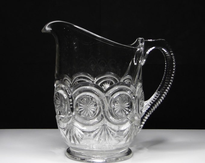 Early American Pressed Glass Pitcher, United States Glass Company, US Glass #15092 (OMN) aka Star in Bulls Eye; 1905
