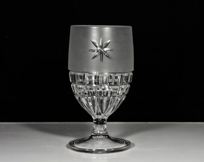 Early American Pressed Glass Water Goblet, Adams And Company; Hidalgo (OMN) AKA Frosted Waffle 1887