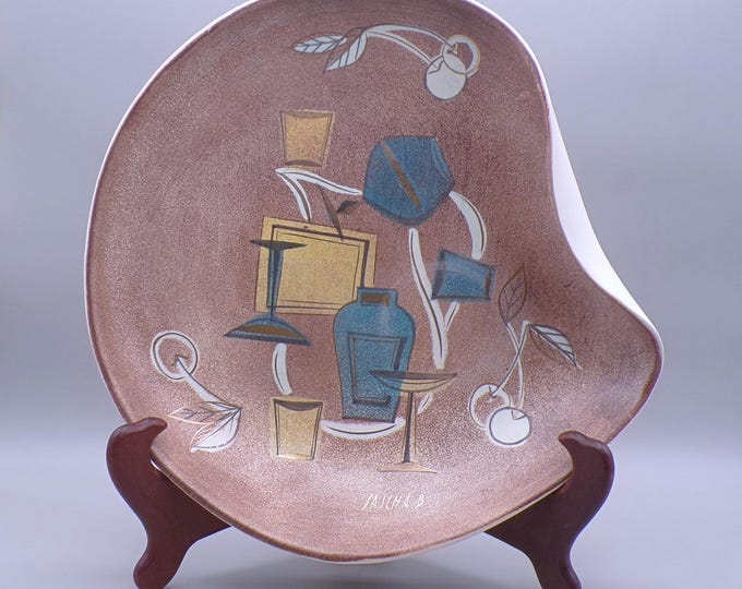 MCM/Vintage Pottery Hors d'oeuvres Plate, Sascha Brastoff, California, Holiday Greetings, 1957
