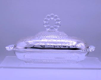 Vintage Duncan Miller Glass Butter Dish: Sterling Silver Springtime Overlay