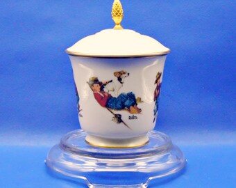 Limited Edition Porcelain Jar, Gorham Fine China; Norman Rockwell "A Boy and His Dog" Four Seasons Series #1173 of 9800 1980-1981