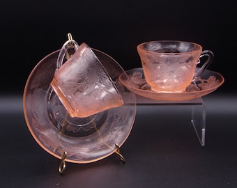 Depression Glass Cup and Saucer MacBeth-Evans Glass Company Dogwood Pink 1929 - 1932