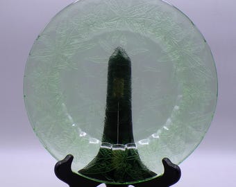 Depression Glass Plate, Dinner, Jeannette Glass Company, Floral, Green, 1931 - 1935