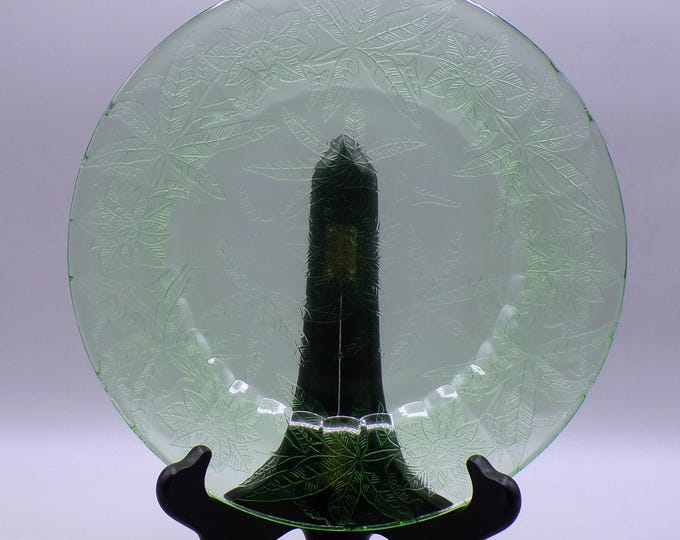 Depression Glass Plate, Dinner, Jeannette Glass Company, Floral, Green, 1931 - 1935