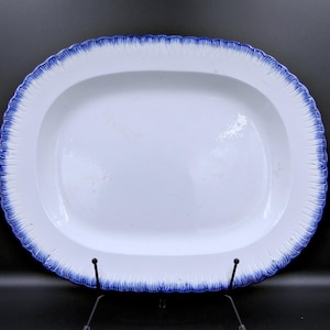 Antique Pottery Platter: John Rogers or Leeds Pottery, Pearlware, Feather Edge, Flow Blue; 1810-1825