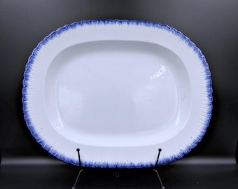 Antique Pottery Platter: John Rogers or Leeds Pottery, Pearlware, Feather Edge, Flow Blue; 1810-1825