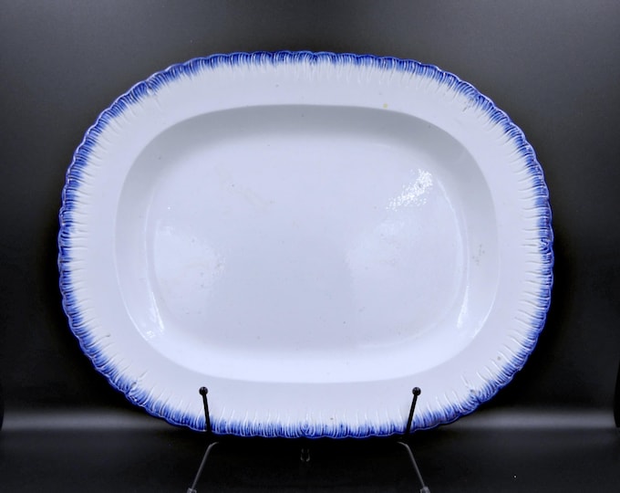 Antique Pottery Platter: John Rogers or Leeds Pottery, Pearlware, Feather Edge, Flow Blue; 1810-1825