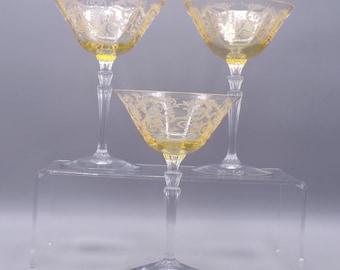 Elegant Era Glass Champagne/Sherbert Goblet, Fostoria Glass Company, Stem 5098, Etch 278, Versailles, Topaz, 1929 - 1936