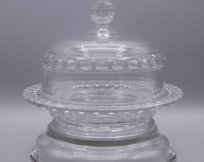Early American Pressed Glass Butter Dish, Ripley And Company, Dakota (OMN) a/k/a Baby Thumbprint c 1885