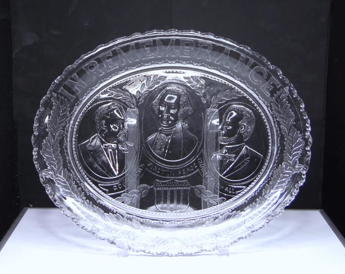Early American Pressed Glass Bread Tray: Three Presidents, 1881