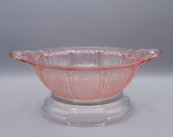 Depression Glass Handled Vegetable Bowl, Jeannette Glass Company, Cherry Blossom, Pink 1930 - 1939