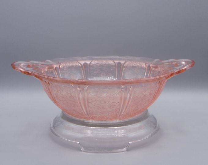 Depression Glass Handled Vegetable Bowl, Jeannette Glass Company, Cherry Blossom, Pink 1930 - 1939