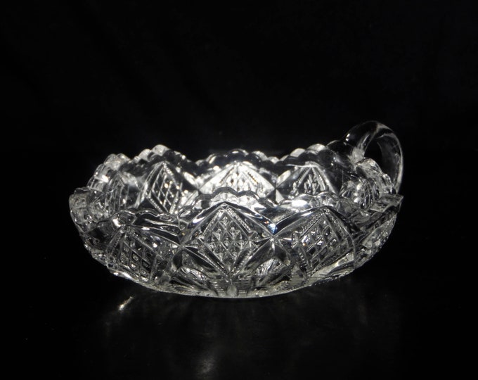 Early American Pressed Glass One Handled Nappy, Duncan And Miller Glass Company, Duncan Miller #52 (OMN) aka Ladder With Diamonds 1903