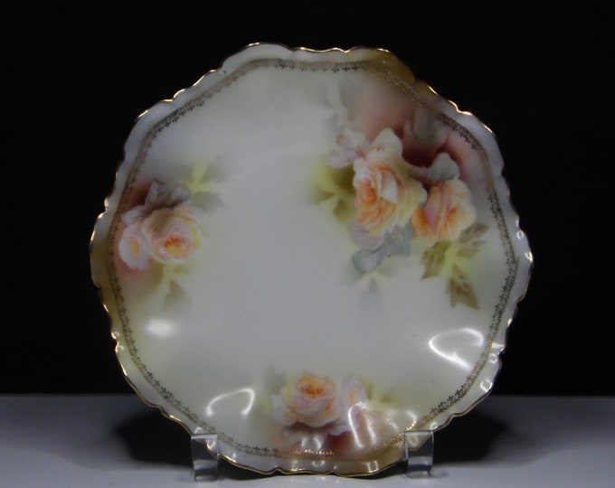 Porcelain Plate, Reinhold Schlegelmilch, Prussia Peach Roses Transfer' 1890 - 1918