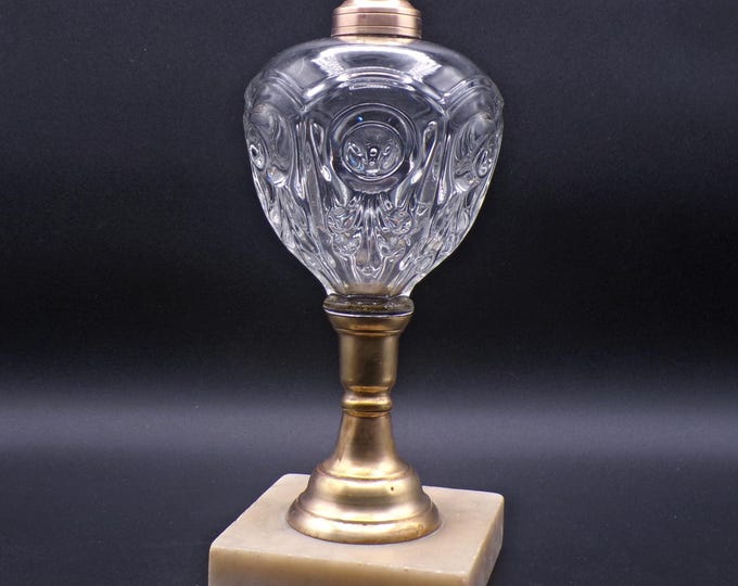 Flint Glass Whale Oil Lamp, Union Glass Company, Bulls Eye with Fleur-De-Lis (aka) aka Bulls Eye and Fleur-De-Lis c 1860s/70s