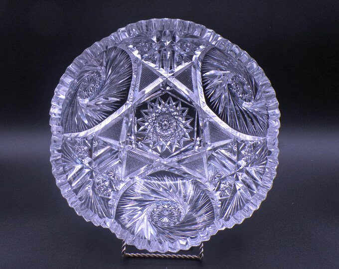 American Brilliant Period Cut Glass Bowl, H C Fry Glass Company, Orient, c 1900 - 1910