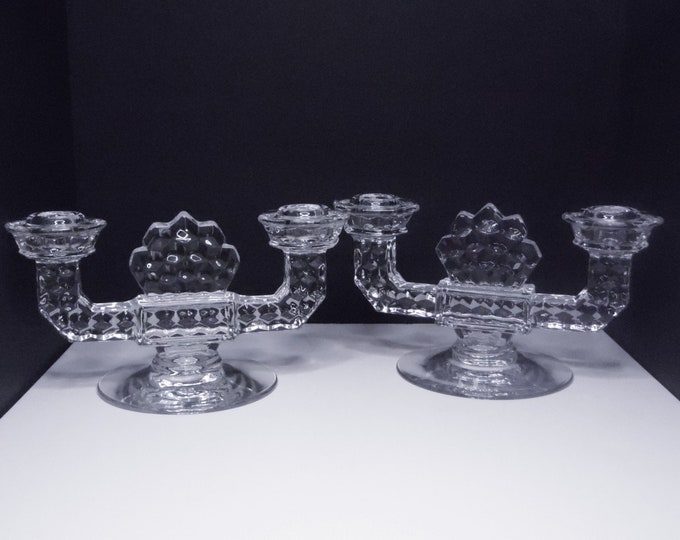 Vintage/Early American Pressed Glass Twin Candlestick, Fostoria Glass Company, Fostoria #2056; American (OMN) 1915 - 1982