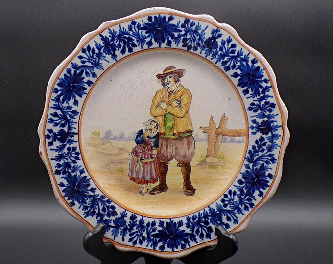 Faience Pottery, Plate, Poupard - Beatrix, French Malicorne, France, Breton Villagers, 1890 - 1900
